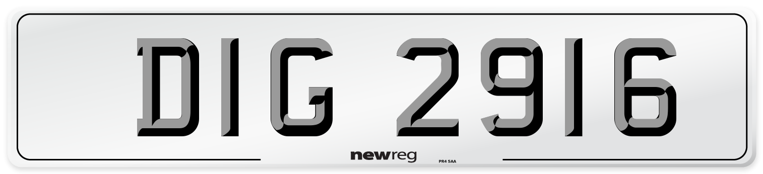DIG 2916 Number Plate from New Reg